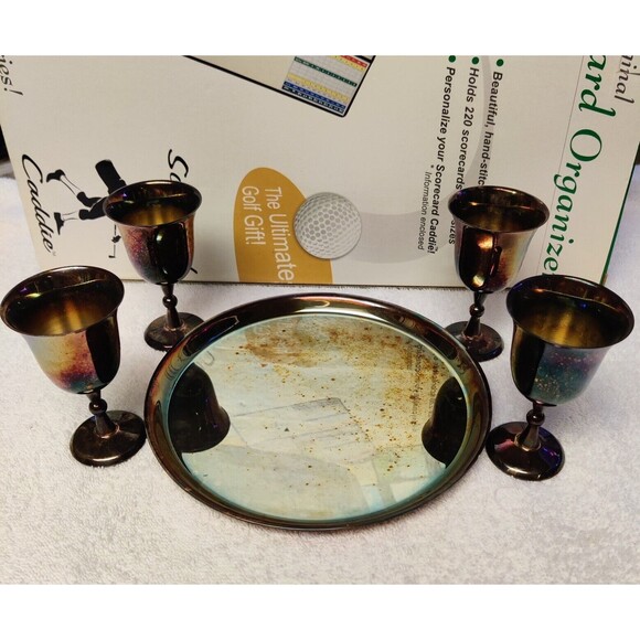 Vintage Wm Rogers Silver-plated Goblet Set with Serving Tray Pre Owned - Picture 8 of 16